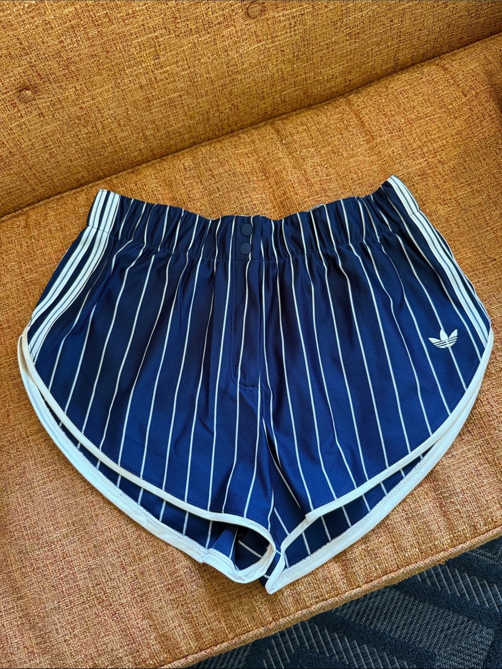 Adidas navy & white Pinstripe Firebird shorts. Large.